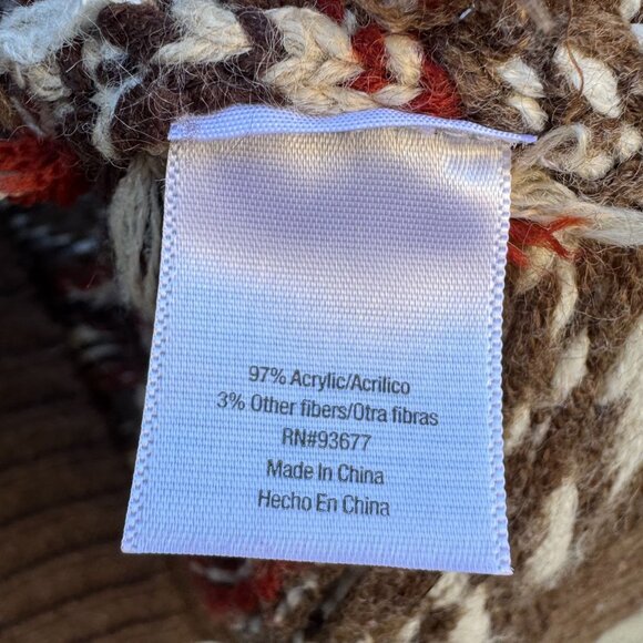 St Johns Bay Womens Shawl Collar Brown Fair Isle Knit Belted Cardigan Sweater PM - Picture 9 of 10